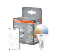 OSRAM Lámpara LED SMART+ P40, forma miniball E14, Tunable White, control por app y voz, regulable, mate, blanco cálido a frío, vida útil de 20.000 h