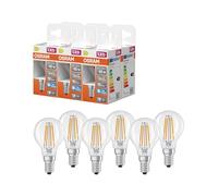 OSRAM Lámpara LED Star Globe P40 Filamento, 6500 K luz diurna blanca fría, 3,4 W, E14, transparente, 470 lm, para luminarias de mesa y colgantes, 15.000 h,6-Pack