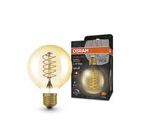 OSRAM Lámpara LED Vintage 1906 dorada, 4.8W, 420lm, bola 80 mm, casquillo E27, luz cálida, filamento espiral, regulable, 15,000 horas de vida
