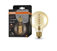 OSRAM Lámpara LED Vintage 1906 dorada, 7W, 600lm, forma de globo con 95 mm de diámetro y casquillo E27, luz blanca cálida, filamento en espiral, regulable, vida útil de hasta 15,000 horas
