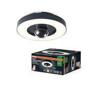 OSRAM Lámpara techo y pared para exterior SMART+, cámara, luz LED blanca cálida 3000K, carcasa policarbonato alta calidad gris oscuro, altavoz integrado, tarjeta de memoria, tecn. WiFi inteligente