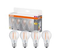 OSRAM LED BASE A60, paquete de 4 bombillas, reemplaza bombillas incandescentes tradicionales de 60W, 6.5W, blanco cálido (2700K), vidrio filamento, no regulable, forma de bulbo, E27