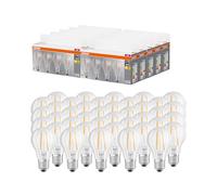 OSRAM LED BASE A60, paquete de 40 bombillas, reemplaza bombillas incandescentes tradicionales de 60W, 6.5W, blanco cálido (2700K), vidrio filamento, no regulable, forma de bulbo, E27