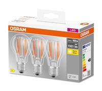 OSRAM LED BASE Classic A100, klare Filament LED-Lampen aus Glas für E27 Sockel, Birnenform, Warmweiß (2700K), 1521 Lumen, Ersatz für herkömmliche 100W-Glühbirnen, 3er-Box
