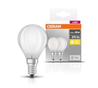 OSRAM LED Base Classic P/Lámpara LED, forma mini esférica clásica: E14, 4 W, 220-240 V, 40 W Reemplazo, Blanco cálido, 2700 K, 2Pack