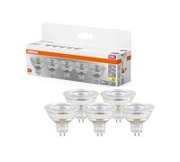 OSRAM LED BASE MR16, paquete de 5 bombillas de baja tensión, reemplaza bombillas reflectoras tradicionales de 35W, blanco cálido (2700K), 3.8W, casquillo GU5.3, vidrio mate, no regulable