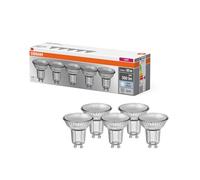 OSRAM LED BASE PAR16 50, lámparas LED reflectoras de vidrio para casquillo GU10, blanco frío (4000K), reemplazo para lámparas spot convencionales de 50W, caja de 5 lámparas