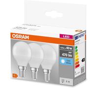 OSRAM LED Classic P40, lámparas LED de filamento esmerilado en vidrio para E14, forma de vela, blanco frío (4000K), 470 lúmenes, sustituye a las bombillas convencionales de 40W, caja de 3