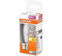 OSRAM LED Star Classic B40, lámpara LED esmerilada en forma de vela, casquillo B22d, blanco cálido (2700K), 470 lúmenes, sustituye a las bombillas convencionales de 40W, paquete de 4