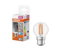 OSRAM LED Star Classic P 40 lámpara LED en forma clásica de mini-globo, 4 W / 470 lm, 4000 K, CRI 80, de vidrio transparente sin plomo, casquillo B22d, clase energética E, diámetro de 45 mm