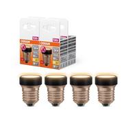 OSRAM LED STAR FLAT con 3,5W (como 26W), 270lm/2700K, blanco cálido 827, esmerilado, plástico en negro, con rosca E27, regulable en 3 vías mediante interruptor de pared, 35 mm DM, paquete de 4
