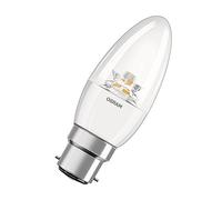 Osram LED Superstar Classic B40 - Vela transparente regulable (5,7 W = 40 W, casquillo de bayoneta B22D, 827, luz blanca cálida, 220-240 V, 50/60 Hz, 6 unidades)