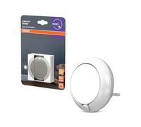 OSRAM LUNETTA Lámpara de noche redonda blanca con sensor; tecnología LED; flujo luminoso de 3 lm; blanco cálido de 3000 K; interruptor de encendido y apagado; instalación en enchufe