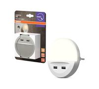 OSRAM LUNETTA LED Lámpara de noche blanca, con salida USB, sensor día-noche, soporte para móvil integrado, sistema enchufable, blanco cálido, IP20