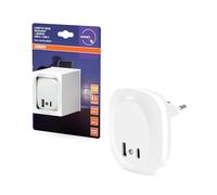 OSRAM LUNETTA EDGE Steckdosen-Nachtlicht, weiß, 0,35W, 10lm, warmweißes Licht, Tageslichtsensor, USB-A & USB-C Anschluss, LED-Technologie, Ladefunktionalität, lange Lebensdauer, IP20, 3000K