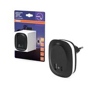 OSRAM Luz nocturna enchufable LUNETTA EDGE, negra, 0,35 W, 10 lm, luz blanca cálida, sensor de luz diurna, puerto USB-A y USB-C, tecnología LED, funcionalidad de carga, larga duración, IP20, 3000K.