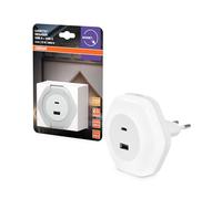OSRAM Luz nocturna enchufable LUNETTA HEXAGON, blanca, 5W, 5lm, sensor de luz blanco cálido, puerto USB-A y USB-C, tecnología LED, funcionalidad de carga, larga duración, IP20, 3000K.