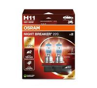 OSRAM NIGHT BREAKER 220, H11, 220% más brillo, lámpara de faro halógeno, 64211NB220-2HB, Caja plegable (2 lámparas)