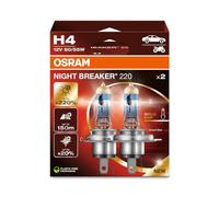 OSRAM NIGHT BREAKER 220, H4, 220% más brillo, lámpara de faro halógeno, 64193NB220-2HB, Caja plegable (2 lámparas)