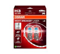 OSRAM NIGHT BREAKER LASER H3, +150% más brillo, lámpara de faro halógena, 64151NL-2HB, 12V, caja plegable colgante (2 lámparas)