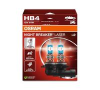 OSRAM NIGHT BREAKER LASER HB4, +150% más de brillo, lámpara de faro halógena, 9006NL-2HB, 12V, caja plegable colgante (2 lámparas)