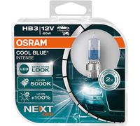 OSRAM COOL BLUE INTENSE HB3, +100% más de brillo, hasta 5000 K, lámpara de faro halógena, aspecto LED, caja dúo (2 lámparas)