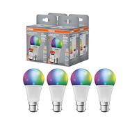 OSRAM SMART+ RGBW, lámpara LED B22d con Matter over Wifi, especialmente diseñada para ALEXA, reemplaza 60W, 2700-6500K, 16 millones de colores RGB, paquete de 4 (no compatible con aplicación SMART+)