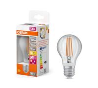 OSRAM Star Classic sensor de movimiento y sensor de luz diurna, forma de bombilla, 7,3 W / 806 lm 2700 K), de vidrio transparente sin plomo, E27, 60 mm DM, paquete de 4
