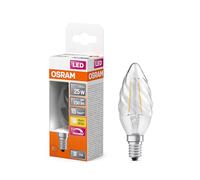 OSRAM Superstar Classic filamento en forma clásica de mini vela retorcida, cristal transparente sin plomo, 2,8 W, 250 lm, (2700 K), E 14, diámetro 35 mm, IP20, regulable.