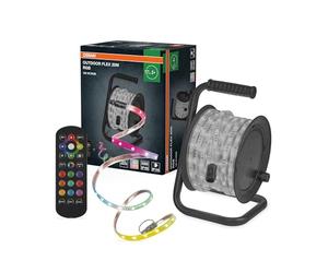 OSRAM Tira LED Outdoor Flex RGB 20M IP65, incluye mando a distancia, extensible hasta 50 m, con enrollador de cable, cable de conexión, accesorios