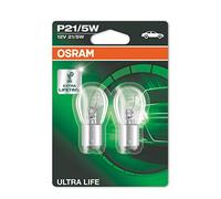 OSRAM ULTRA LIFE P21/5W, lámpara de señalización halógena, luz de freno, luz adicional trasera, 7528ULT-02B, automóvil de 12 V, ampolla doble (2 unidades)