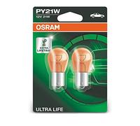 OSRAM ULTRA LIFE PY21W, lámpara de señalización halógena, luz intermitente, 7507ULT-02B, automóvil de 12 V, ampolla doble (2 unidades)