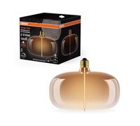 OSRAM Vintage 1906 Big Elipse ist eine dimmbare LED-Lampe mit Filament in Ellipsenform. Sie bietet 4 W für 120 lm, E27 Fassung, Tea Brown Glas, 215 mm Durchmesser, Farbwiedergabe CRI 80, 1800 K.