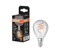 OSRAM Vintage 1906 Classic es una regulable de color blanco cálido en forma de miniesfera con filamento en espiral. Ofrece 4,6 W para 470 lm, E14, cristal transparente, 45 mm de diámetro, 2700 K.