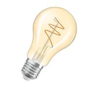 OSRAM Vintage 1906 Classic es una de color blanco cálido con un filamento en espiral en forma de bombilla clásica. Ofrece 4,9 W para 470 lm, casquillo E27, cristal dorado, 60 mm de diámetro, 2200 K.