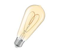 OSRAM Vintage 1906 Edison ist eine warmweiße, dimmbare LED-Lampe in Edison-Kolbenform mit Filament. Sie bietet 4.9 W für 470 lm, E27 Fassung, goldfarbenes Glas, 64 mm Durchmesser, 2200 K, EEK F.