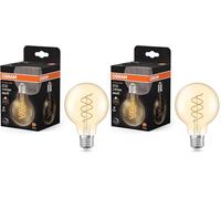 OSRAM Vintage 1906 Globe ist eine warmweiße, dimmbare LED-Lampe in Ballform mit spiralförmigem Filament. Sie bietet 8 W für 806 lm, E27 Fassung, goldfarbenes Glas, 80 mm Durchmesser, 2200 K, EEK F.