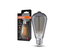 OSRAM VINTAGE 1906 Lámpara LED con tinte de humo, 11W, 500lm, forma de Edison con 64 mm de diámetro y enchufe E27, color de luz blanca cálida, filamento recto, regulable