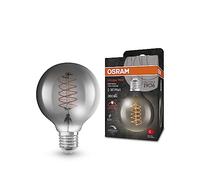 OSRAM Vintage 1906 Lámpara LED con tinte de humo, 7.8w, 360 lm, forma de bola con 80 mm de diámetro y calcetín E27, color de luz blanca cálida, filamento espiral, dimmable