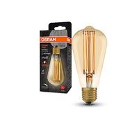 OSRAM VINTAGE 1906 Lámpara LED con tinte dorado, 5.8W, 470LM, Forma Edison con 64 mm de diámetro y enchufe E27, color de luz blanca cálida, filamento recto, dimmable, hasta 15,000 horas de vida útil