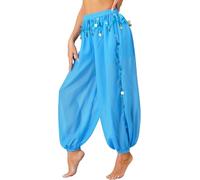 OSRDFV Pantalones de disfraz de danza del vientre para mujer, con lentejuelas divididas laterales, pantalones de yoga harén brillante, pantalones árabes de Halloween, azul celeste, Talla única
