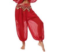 OSRDFV Pantalones de disfraz de danza del vientre para mujer, con lentejuelas divididas laterales, pantalones de yoga harén brillante, pantalones árabes de Halloween, rojo (02#Red), Talla única