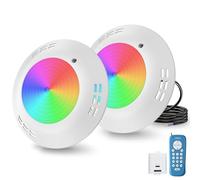 OSREE 35W Foco Piscina LED RGB de Superficie, Lámpara Piscina Multicolor Regulable 1400lm,Ø275mm, Temporizador 2/4/6H, Luz Piscinas Impermeable IP68 Relleno Resina con Control Remoto, 12V AC,Pack de 2