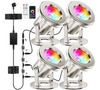 OSREE All-in-One Luces Estanque RGB Acero Inoxidable SS316, Foco Estanques Expandible con Cable 12M, Luz Estanque Sumergibl con APP, IP68 para Estanques, Cascada, Arroyo Fuente de Agua, 4er-Pack