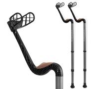 Ossenberg GANYMED Andador para antebrazo con mango anatómico suave de corcho, soporte de altura ajustable de metal ligero, muletas con pie de goma, hasta 120 kg, color gris