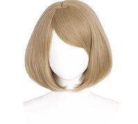 osseoca Peluca de pelo corto marrón claro con raya lateral, pelo lacio, pelo completo, pelucas de simulación de personajes de anime, 14 pulgadas (Ashley Graham)