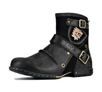 OSSTONE Botas para Moto Botines Hombre de Invierno Piel Zapatos Negras Vestir Nieve Piel Forradas Calientes Planas Combate Militares Cremallera Boots OS-5008-1-D2-9.5