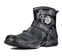OSSTONE Botas para Moto Botines Hombre de Invierno Piel Zapatos Negras Vestir Nieve Piel Forradas Calientes Planas Combate Militares Cremallera Boots OS-5008-1-AI-9.5