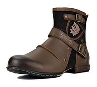 OSSTONE Botas para Moto Botines Hombre de Invierno Piel Zapatos Negras Vestir Nieve Piel Forradas Calientes Planas Combate Militares Cremallera Boots OZ-5008-1-44-BROWN-E