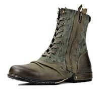 OSSTONE Botas para Moto Botines Hombre de Invierno Piel Zapatos Negras Vestir Nieve Piel Forradas Calientes Planas Combate Militares Cremallera Boots OS-5008-8-H-Green-US-11.5